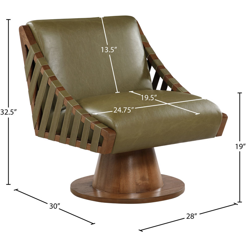 Quinton Vegan Leather Swivel Accent Chair, Walnut, Olive Vegan Leather