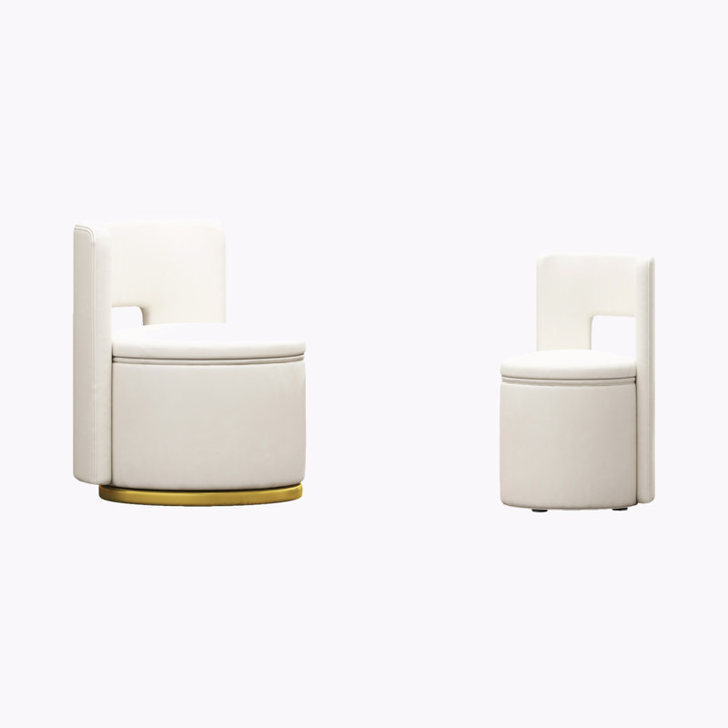 Storage Round Swivel Chair, Beige Velvet