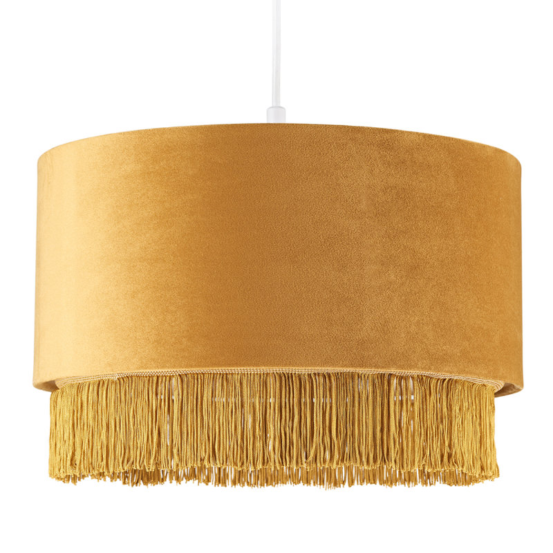 16cm H Velvet Drum Pendant Shade ( Screw On ), Ochre