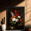Reproduction encadrée noire rétro de diverses fleurs dans un vase, impressions sur toile de style rétro-1488834404