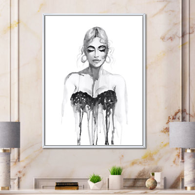 Portrait monochrome d'une femme portant une robe de soirée - peinture sur toile