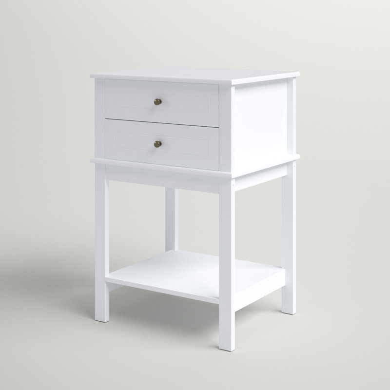 Table de bout à 4 tiroirs Aubriella, Blanc, 1