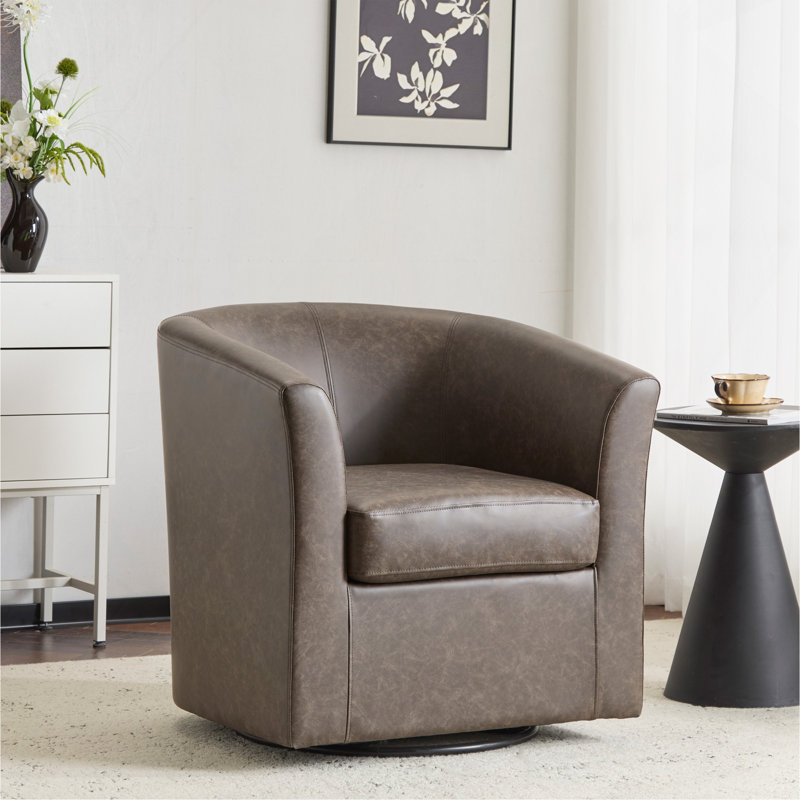 Fauteuil demi-tonneau pivotant en similicuir, Dark Brown
