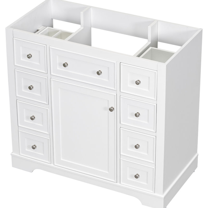 Meuble-lavabo 36 po - Base d'armoire blanche, 1 et 6 tiroirs, bois massif, finition moderne peinte, base à assembler requise. Tiroirs. Fabriqué en. Finition. Rangement. Panneaux de tiroirs amovibles. Facile