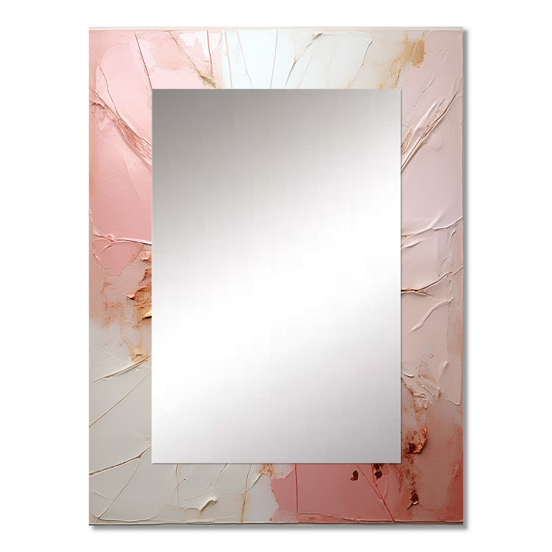 Or et peinture rose fusion - peinture abstraite unique miroir, grand miroir mural beige, impression d'art en métal