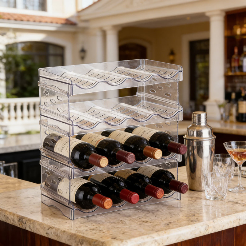 Stackable Bottle Storage Rack Organizer - 4-Tier Free-Standing Shelf Holds 16 Water Bottles, Wine & Drink Containers For Kitchen, Fridge, Pantry & Countertop