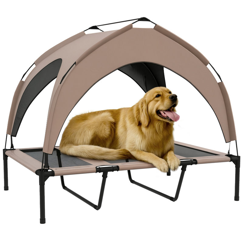 Lit surélevé surélevé pour chien avec lit à baldaquin, H 37 po x l 41,7 po x P 29,9 po, Brun