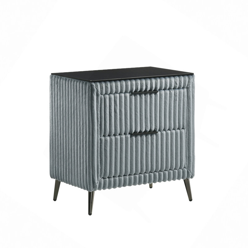 Mavela Wide Wale Corduroy Upholstery Nightstand, Blue