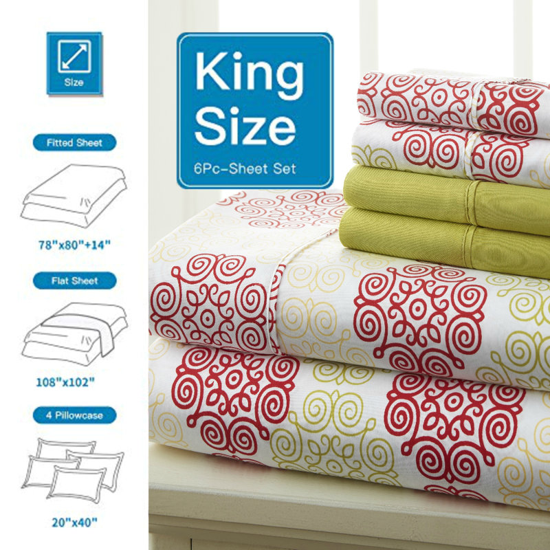Prestige Home Microfiber Geometric Fitted Sheet, King Sheet Set + 1 Fitted Sheet + 2 Pillowcases