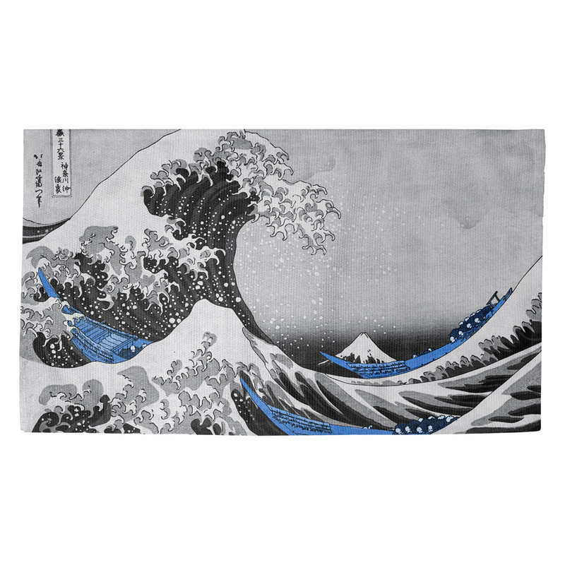 Paillasson d’intérieur The Great Wave Dobby, Rectangulaire 2 pi 1,5 po x 3 pi 4 po, Gris / bleu