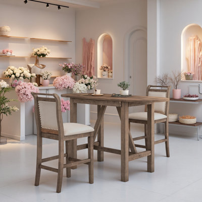 Ensemble de table de salle à manger à abattants en bois 3 pièces de haute qualité avec 2 chaises rembourrées pour petite place