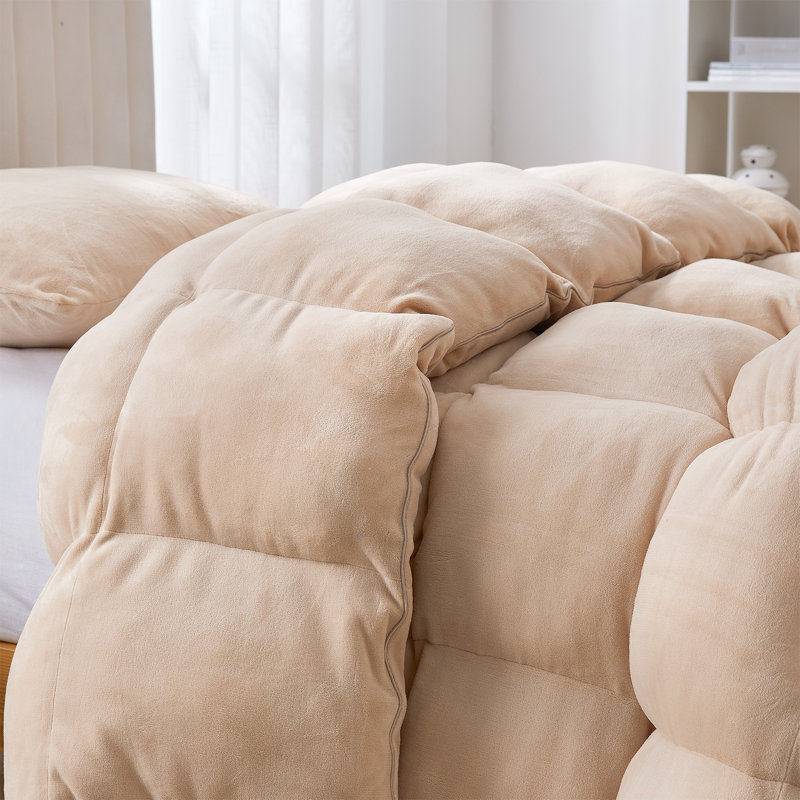 Ensemble d'édredon en microfibre 5 pièces, Beige, Édredon pour lit simple TG + 1 taie décorative