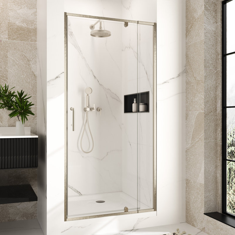 Porte de douche en verre à demi-cadre l 32-36 "x H 72" Pivot, Or brossé
