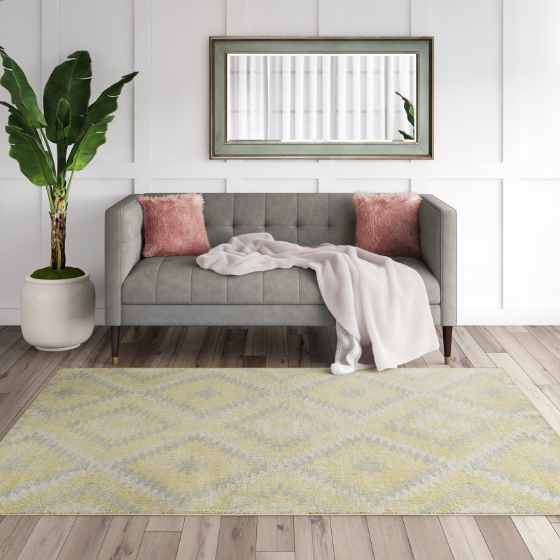 Heron Bodrum Tribal Kilim Denim Area Rug, Rectangle 8'9" x 12', Yellow/Ivory/Silver