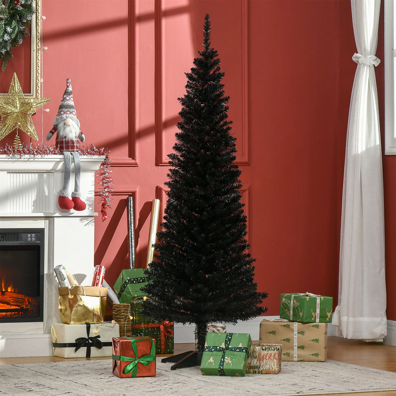 Arbre de Noël artificiel à forme allongée 5 pi avec 294 pointes de branches réalistes et support en plastique HOMcom