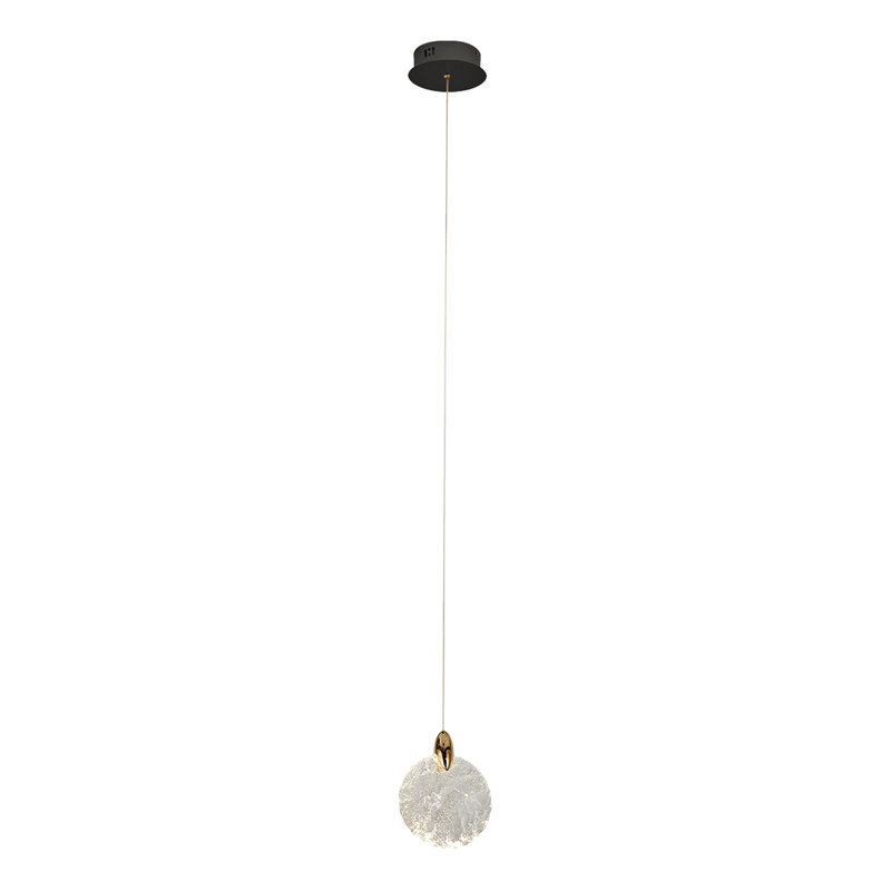 Flocon de neige - luminaire suspendu 1 lumière - noir mat avec accent laiton satiné - verrerie de style roche