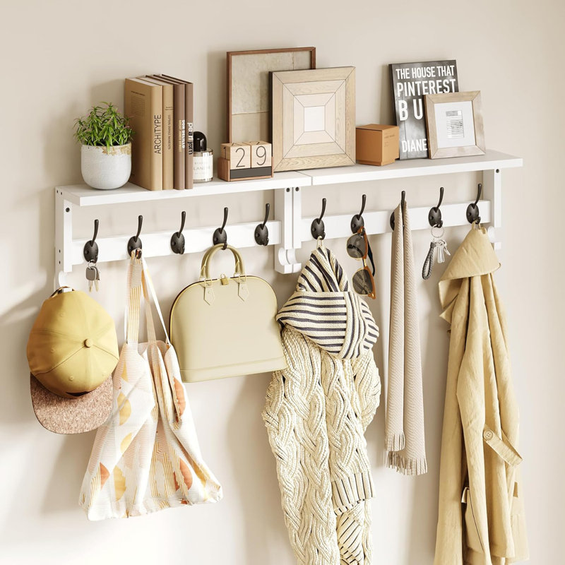 Wall Mounted Coat Rack With Shelf - Solid Wood Entryway Organizer With Sturdy Hooks For Coats, Hats, And Decor - Space-Saving Design For Living Room, Bedroom, Bathroom
