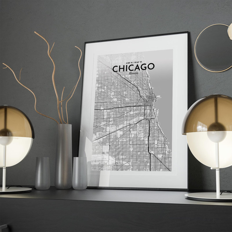 « chicago city map », reproduction d’impression sur affiche en tons, H 24 po x l 18 po