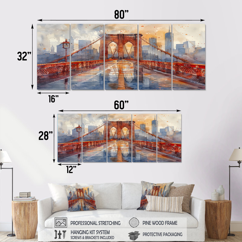 Kurfis - Bridges Canvas Wall Art Set, 32" H x  80" W