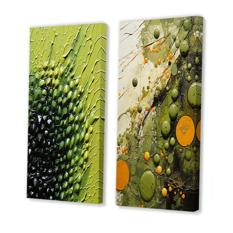 Avocat vert I et vert - Collages abstraits, ensemble de 2 reproductions d'art mural, H 28 po x l 25 po, Toile tendue
