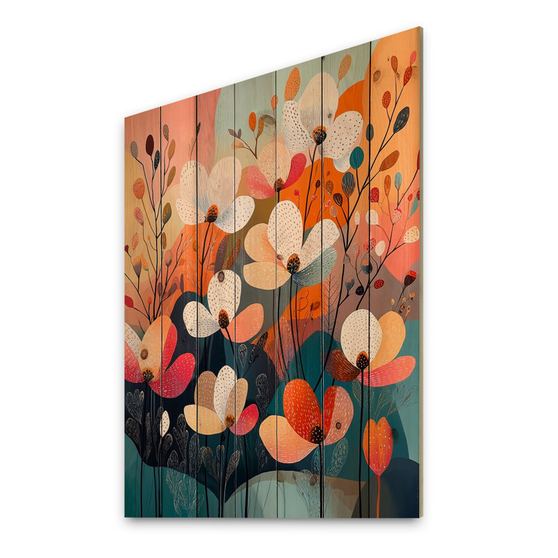 Abstract Botanical Harmony Dogwood Flowers I - Dogwood Wood Wall Decor - On Natural Pine Wood, 20" H x 10" W x 0.78" D