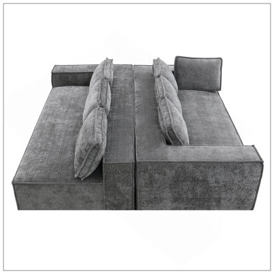 129.5" Minimalist Style Modular Sectional Sofa,6 Seat Wrinkle-Resistant Chenille Couch Set,2 PC Free Combination,Modern L-Shaped Cloud Sofa Set For Living Room,No Assembly Require,