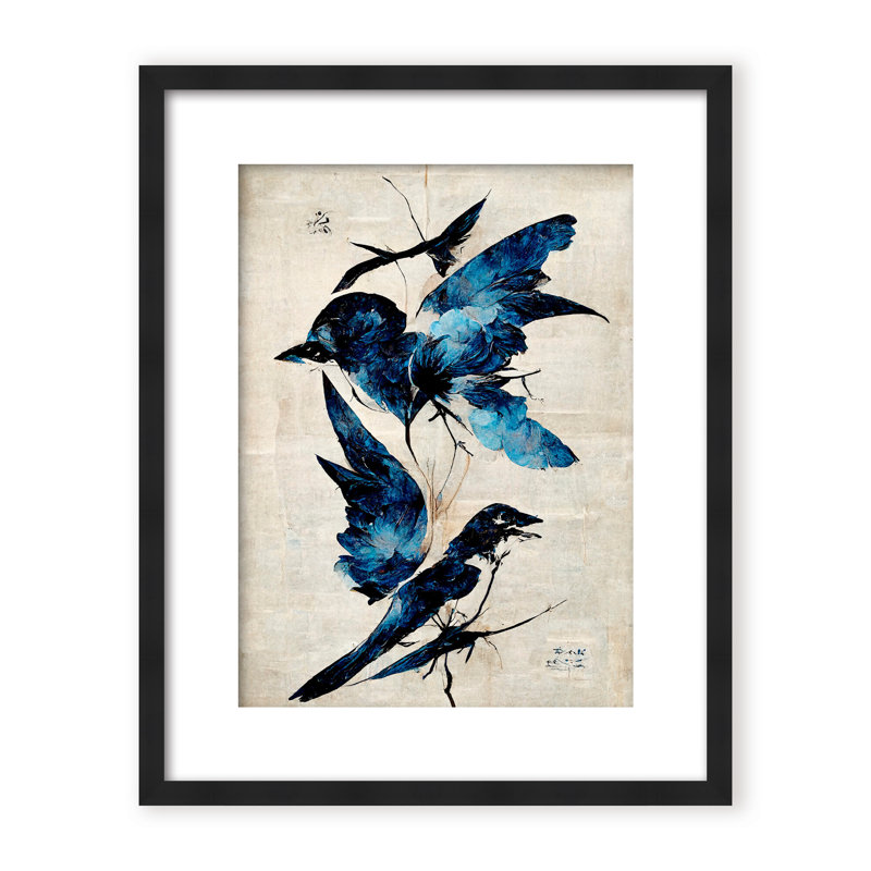 Nature Inspired Blue Birds by Treechild, Framed Canvas, 48" H x 36" W x 2.375" D, White