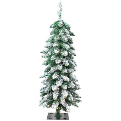 Pre-Lit Pencil Flocked Alpine Artificial Christmas Tree - Clear Lights