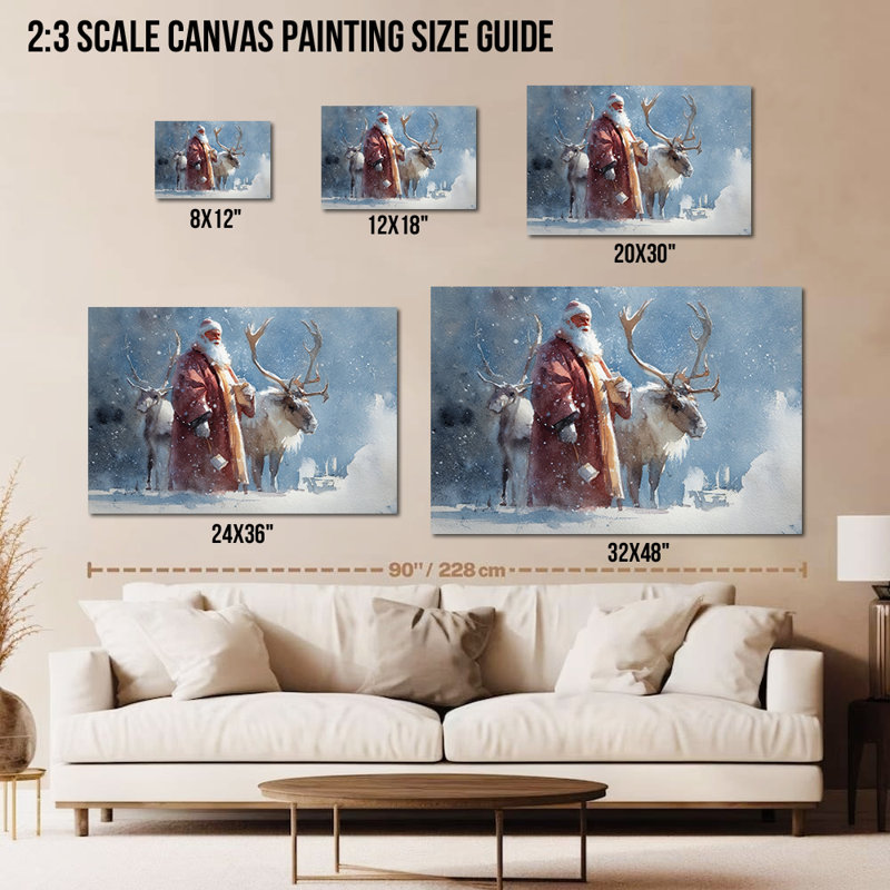 Art mural sur toile grand père Noël hivernal - décorations murales photos de Noël, impressions de Noël rétro, art mural des Fêtes pour le salon, chambre à coucher, toile tendue avec cadre en pin, 32 po x 48 po