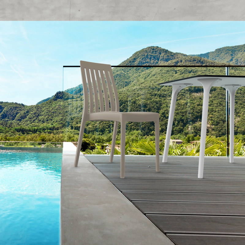 Chaise d'appoint de patio empilable Kenno Anyfer, Taupe