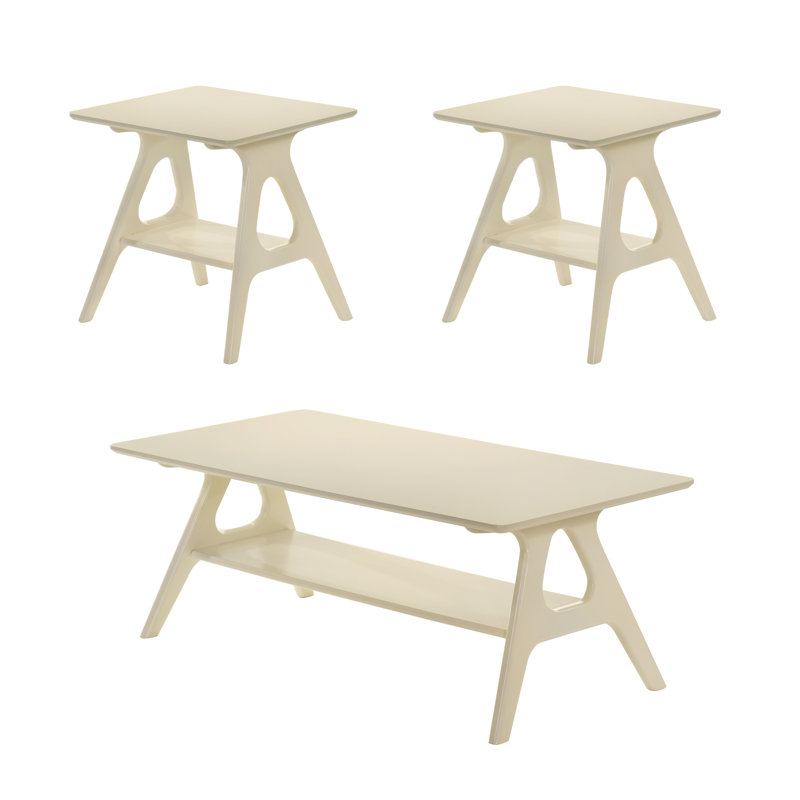 Ensemble de tables basses 3 pièces Lamotte, Blanc cassé
