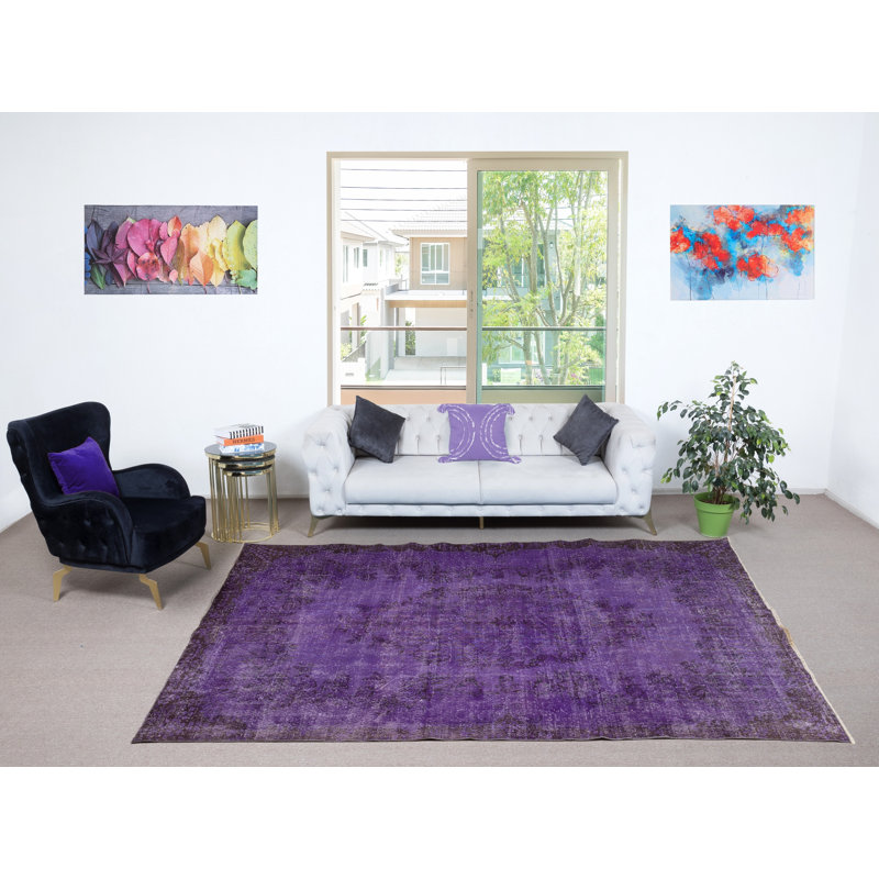 Tapis turc en laine fait à la main 6,5 x 10,6 pi rétro mauve pour intérieurs modernes