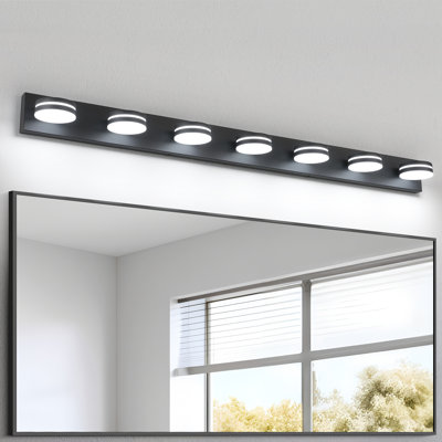 Applique murale à DEL noir mat à 7 lumières pour salle de bain, avec 5 couleurs de lumière sélectionnables (5CCT) et têtes rotatives à 350°