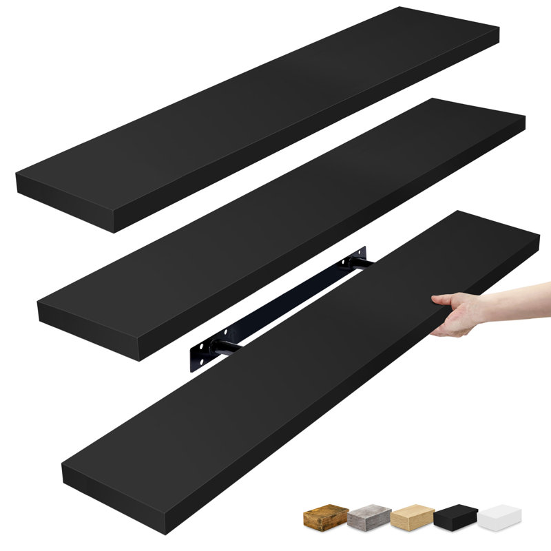 Sorbus Floating Shelves for Wall - Set of 3 Extra Long Floating Shelves for Bedroom, Kitchen, Living Room, Bathroom Shelves, Farmhouse Home Decor - Wall Mounted Floating Shelves -  Extra Large, Black