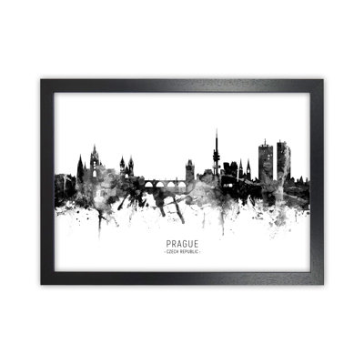 Prague Czech Republic Skyline Black White City Name by Michael Tompsett - Print