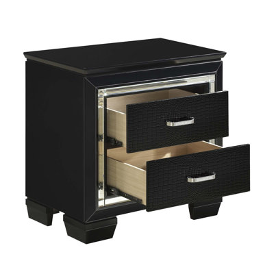 Glamourous 1Pc Nightstand 2X Dovetail Drawers Faux Alligator Embossed Fronts Bedroom Furniture