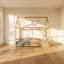 Lit de sol en bois de pin massif avec cadre de maison et garde-corps de sécurité Montessori l 60 po x P 77 po x H 74 po