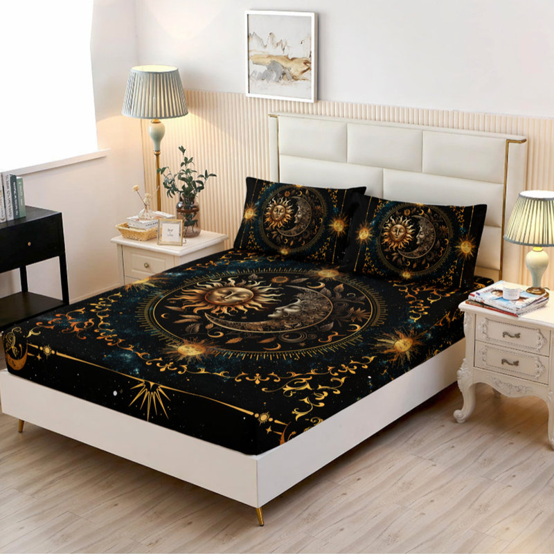 Sheet Set, King Sheet Set with 2 Pillowcases, Sun Moon Celestial