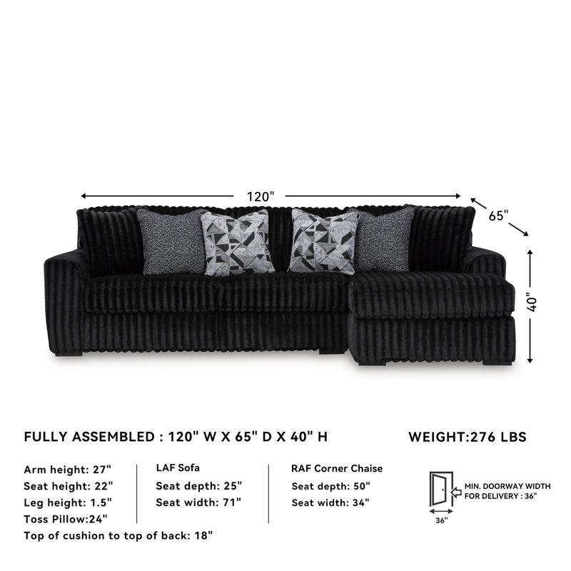 Bridgnorth 2-Piece Sectional Sofa With Chaise, Right Hand Facing
