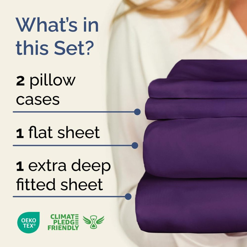 Ensemble de draps de luxe extra profonds - Ensembles de draps ultra doux et rafraîchissants, Mauve