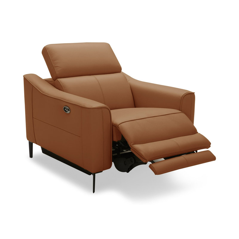 Fauteuil inclinable électrique 37 po Reno Lin, cuir véritable brun, pieds en métal, Brun