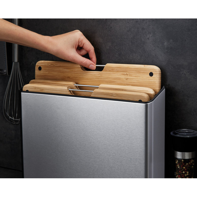 Folio™ Steel 3-Piece Bamboo Cutting Board Set with Stainless Steel Case, Silver