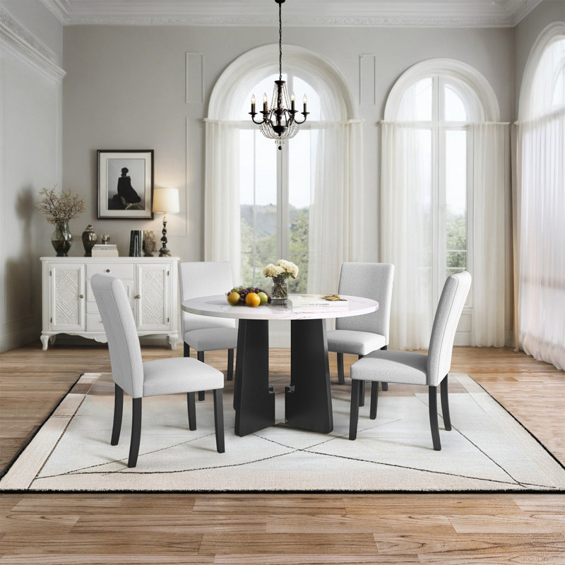 Ensemble de table de salle à manger 5 pièces, Beige, Blanc, 5
