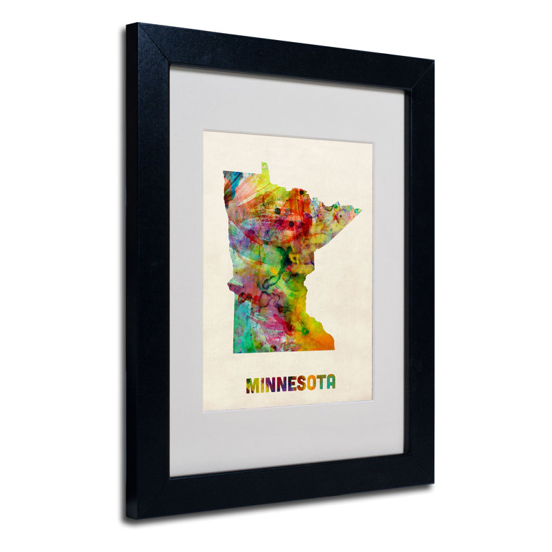 « minnesota map » par michael thompsett, impression encadrée, H 14 po x l 11 po x P 0,5 po, Noir
