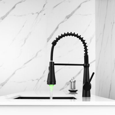 Led Commercial Kitchen Sink Faucet, Pull Down , Single Lever, Black, 360 Spin, And Efficient Cleaning Method Handle, Rotatable,