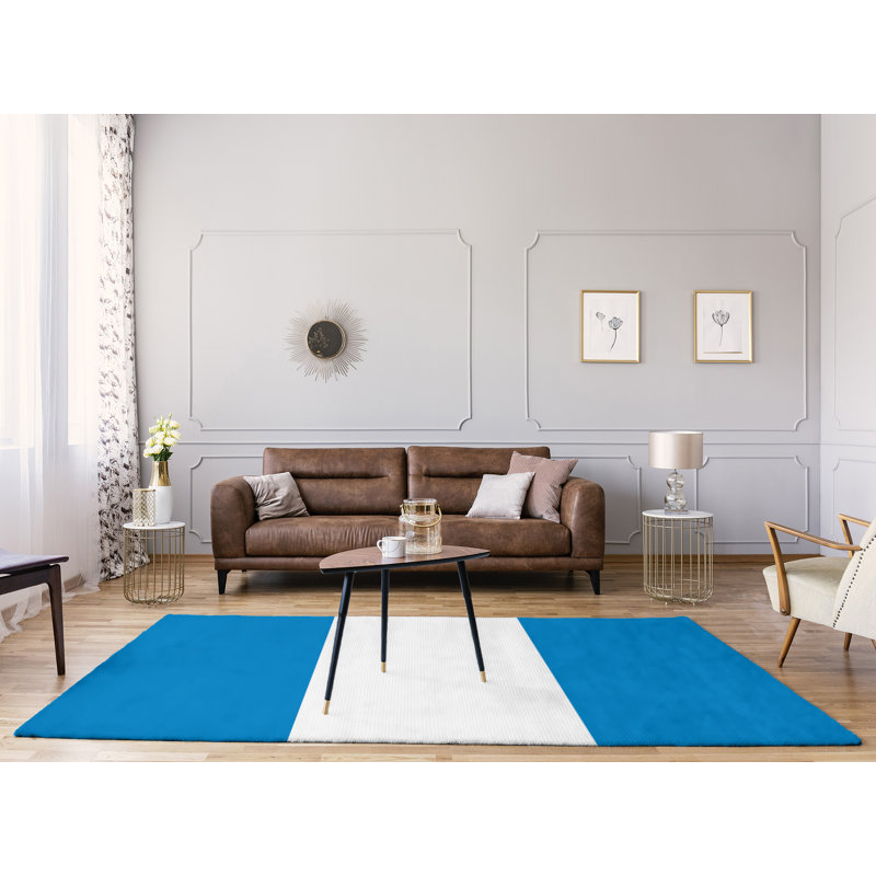 Tapis à rayures en poly-bleu de caroline de football, Rectangle 9 pi x 12 pi