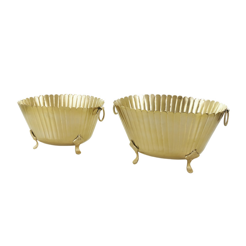 Gold Oval Metal Indoor Planter Set with Decorative Feet