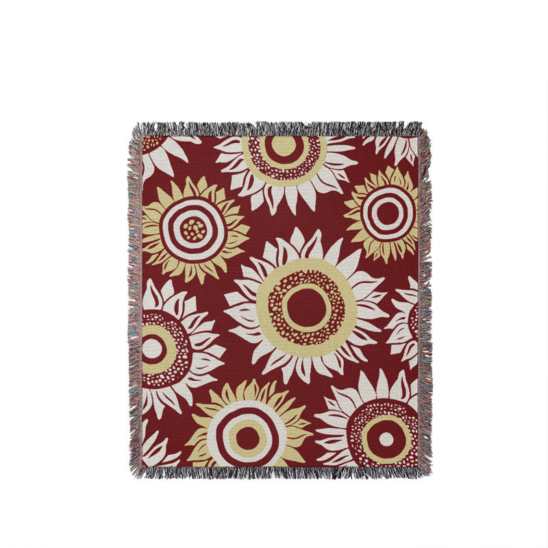 Jeté en coton Frannie Sunflowers, 50 x 60, Rouge