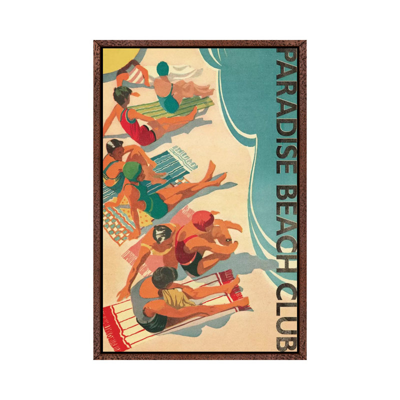 Paradise Beach Club - Print on Canvas, 101.6 cm H x 66.04 cm W, Classic Brown Wood Framed