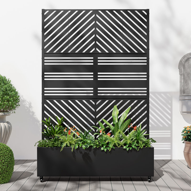 Brynn Metal Planter Box With Trellis With Wheels